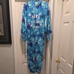 Justice Blue Star Print Hooded One-Piece Pajamas